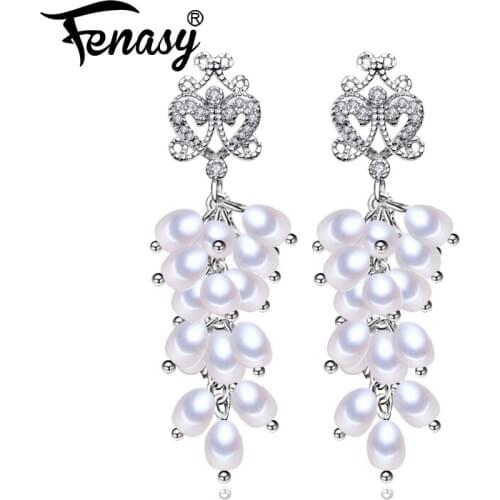 FENASY Many Pearls 925 Sterling Silver Drop Earrings For Women Natural Freshwater Pearl Long Tassel Earrings Fine Jewelry