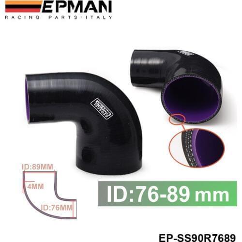 3"-3.5" 76mm-89mm Silicone reducer Hose Coupler Piping 90 Degree 4-Ply Black For Ford Mustang GT EP-SS90R7689