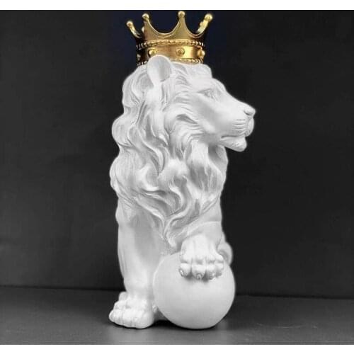 Modern Resin Crafts Lion Catching Ball Statue,Lucky Crown Lion Simulation Sculpture Home Office Decoration