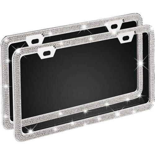 Rhinestone Car License Plate Frame Durable Easy To Install Metallic License Plate Stand Holder For American Cars