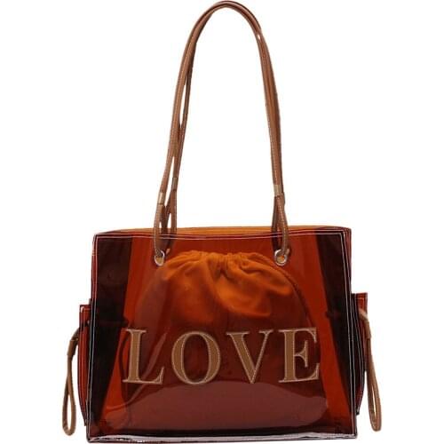 Fashion women bag pvc summer bags Letter patternTransparent Bag portable Large beach Jelly Bag travel canvas shoulder bag