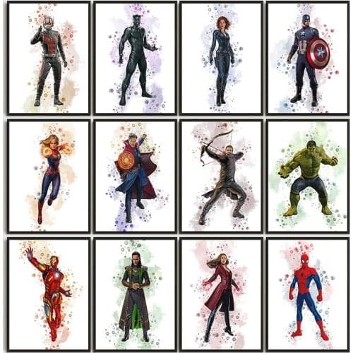 Marvel Superheld Avengers Canvas Painting Watercolor Iron Man Captain America Poster Print Wall Art Picture for Home Decoration