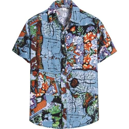 Street Print Men Shirt Summer Hot Sell Shirts Short Sleeve Floral Loose Top Ethnic Casual Clothing Plus Size Harajuku Kimono
