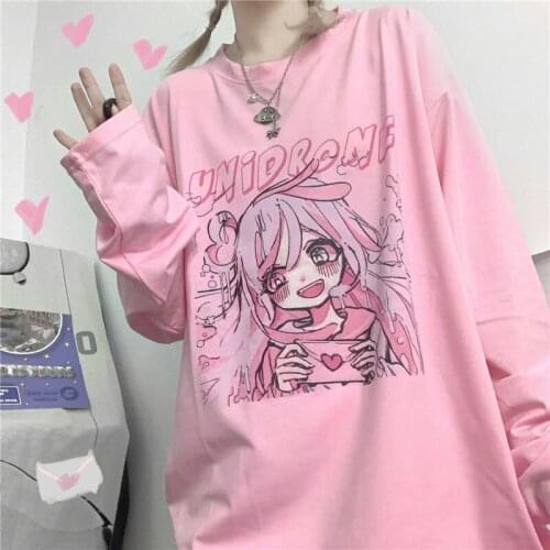 Japanese cute Long sleeve women tshirts harajuku Kawaii Sweet girl print femme t shirt pink kpop aesthetic oversized clothes