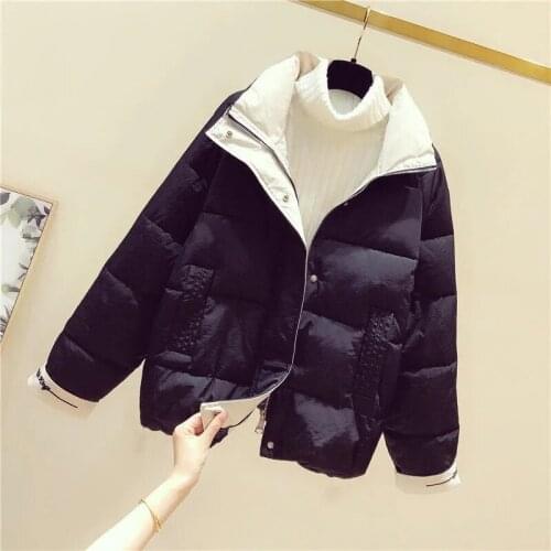 Womens Short Padded Jacket 2021 New Korean Version Loose Stand Collar Cotton-Padded Jacket Suit Hit Color Cotton-Padded Jacket