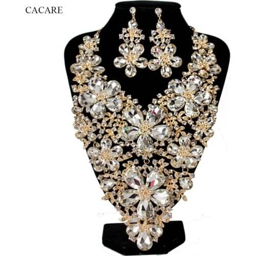 Luxury Vintage Jewelry Set Necklace Earrings Maxi Women Big Pendent CHEAP Statement Collares F1102 with Rhinestones 6 Colors