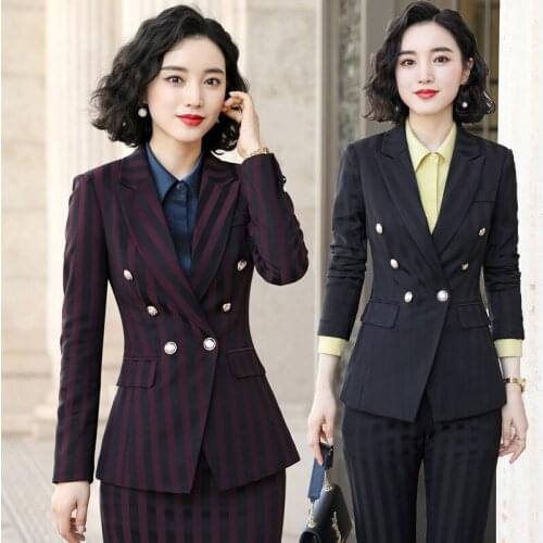 Casual office professional striped suit suit womens spring and autumn new fashion temperament British style suit overalls suit