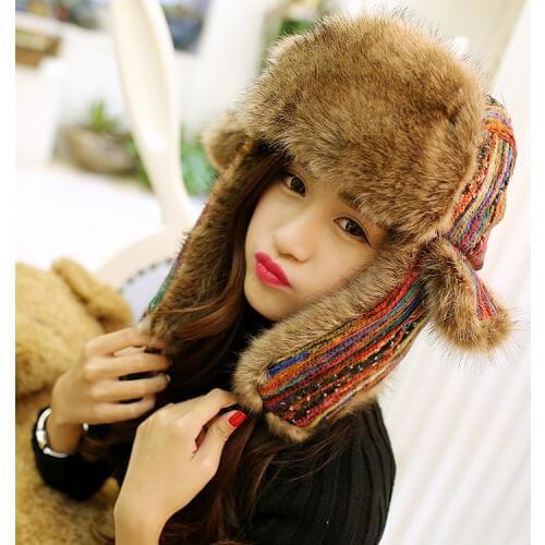 Girls Winter Warm Hat Female Windproof Bomber Hat Lady Fashion Outdoor Ski Hats Ear Protection Female Lovers Cycling Cap B-8821