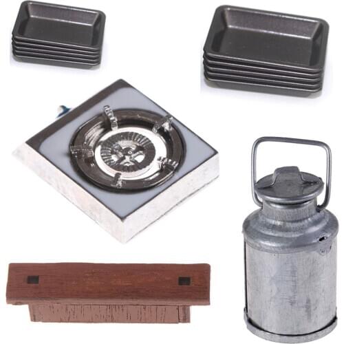 1/12 Dollhouse Miniature Mini Wall Shelf Rack Milk Can Kettle Pot Gas Stove Burner Plate Simulation Tray Model Kitchen Toys