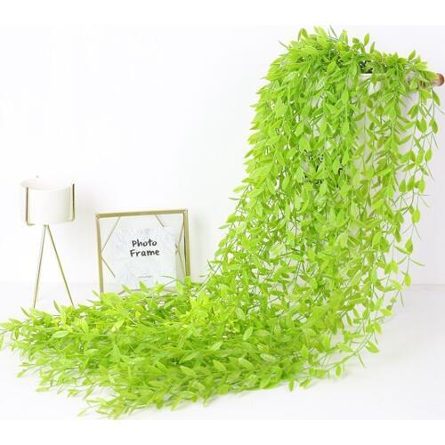 10PCS Artificial Vine DIY Willow Leaves 100cm Greenery Garland Hanging Vine Willow Decoration Simulation Green Leaves Cane