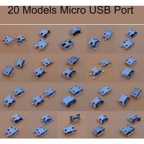 20Models 100pcs/lot Universial Micro USB 5P Jacks USB Connector Tail Charging socket for ZTE Lenovo Huawei Mobile Phone Tablet