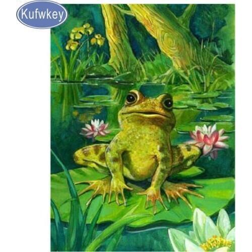 5d diamond painting Frog Lotus wall sticker full square / round drill 3d diamond embroidery sewing artwork mosaic art and crafts