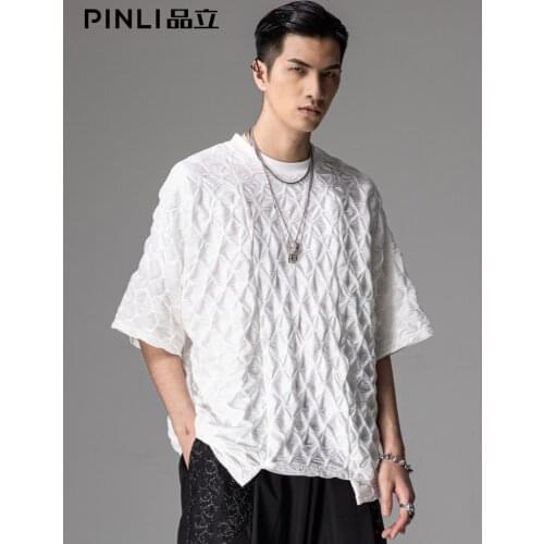 Free shipping New Mens Male Loose dark texture jacquard round neck drop shoulder half-sleeve casual short-sleeve BC211111108