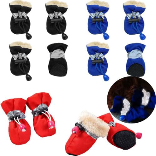 4pcs Waterproof Pet Dog Shoes Anti-slip Boots Reflective Rain Snow Socks Warm Sneaker Paw Protector For Small Puppy Cats Dogs