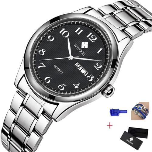 WWOOR Fashion Mens Watches Top Brand Luxury Quartz Watch Men Casual Slim Mesh Steel Waterproof Sport Watch Relogio Masculino