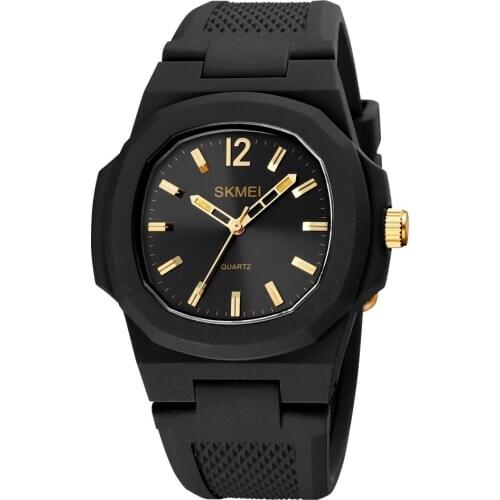 Skmei black gold analog mens watch 50m waterproof casual quartz wristwatch silicel strap japan battery sport male clock 1717