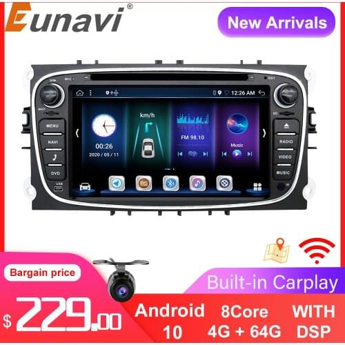 Eunavi Android 10 Car DVD Radio Multimedia GPS Auto For FORD Focus Mondeo S-MAX C-MAX Galaxy 4G 64GB DSP Headunit DSP 2 Din