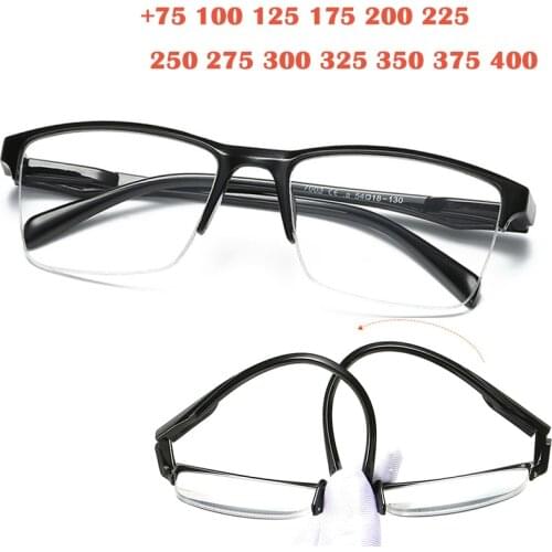 Flexible Square Half Frame Reading Glasses Unisex Clear Ultralight Magnifying Presbyopic Glasses Black +75 to +400 gafas