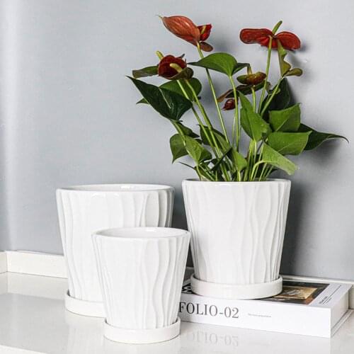 2pcs Set Of Succulent Ceramic Flowerpot Plant Pots Flower Arrangement With Drainage White Pots For Living Room Home Decoration