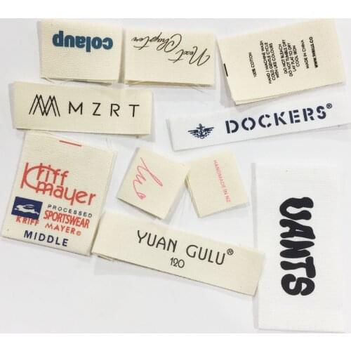 Custom Woven Label Brand Logo Size Garment Cotton Printed Clothes Patches For Shirt