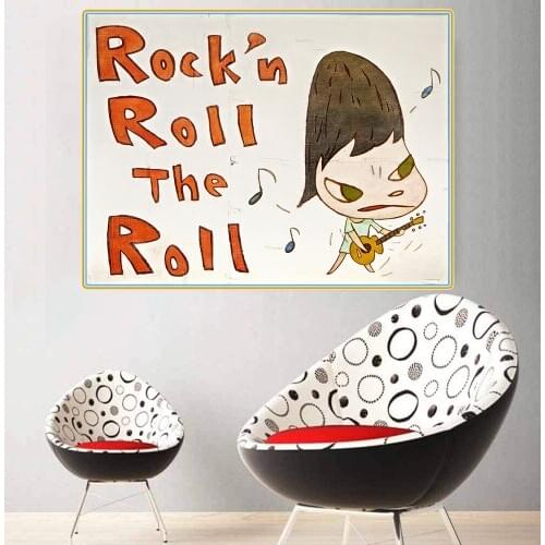 Holover Yoshitomo Nara"Rock"n Roll The Roll"Canvas Oil Painting Japanese Manga Poster Wall Art Home Decor Aesthetic