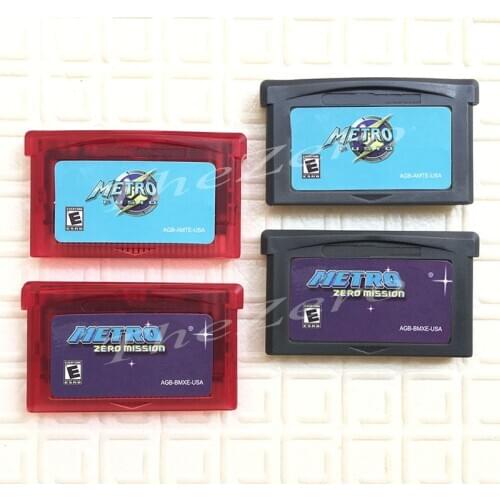 USA Version Video Game Cartridge Console Card Met Fusion Zero Missio 1 2 for 32 Bit Handheld Player Red/grey shell