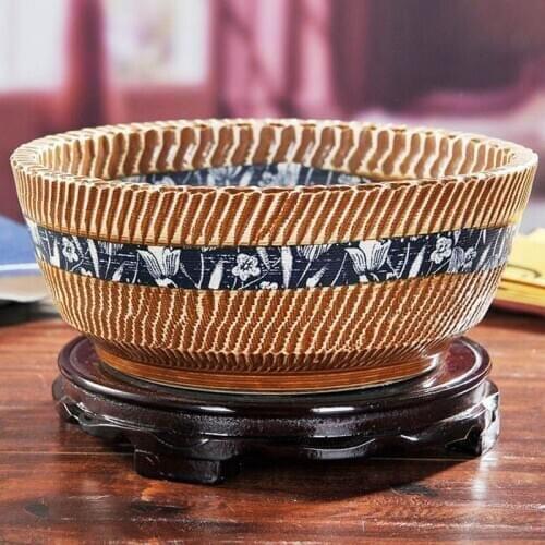 Ceramic Porcelain Flower / Fish Nursery Bowl with Engraved Floral Painting for Traditional Chinese Syle Home Decoration
