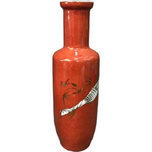 Chinese Old Porcelain Vases Red Glazed Coloured Drawing Porcelain Vase