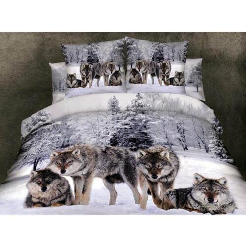 Wolf Bear tiger Cotton 3D Animal Bedding set Cool 100% Cotton oil printing Duvet Cover Set Bed Sheet PillowCase Queen King 4pcs