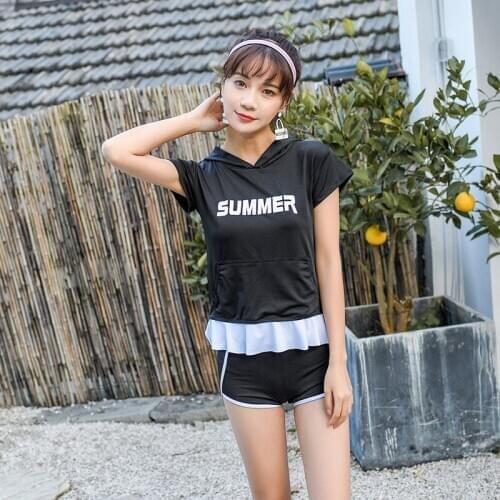 Fashion New Lettered Bikini Three-Piece Swimsuit Womens Small Bust Gathering Hot Spring Swimsuit X6074