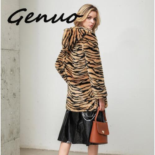2019 Autumn Winter Fashion Women Faux Fur Long Outwear Jackets Warm Tiger Print Plush Teddy Coat Casual Streetwear Ladies Jacket