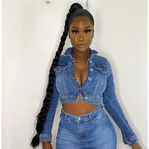 Women Short Denim Jacket With Single-Breasted Buttons Pocket Decoration Lapel Slim Fit High Waist Spring Autumn Long Sleeve Coat