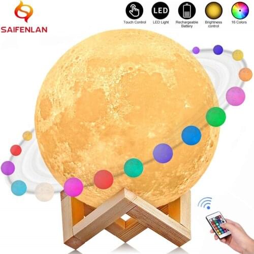 Dropship 3D Print Moon Lamp Moonlight Colorful Touch USB Led Night Light Rechargeable Nightlight Home Decor Creative Gift
