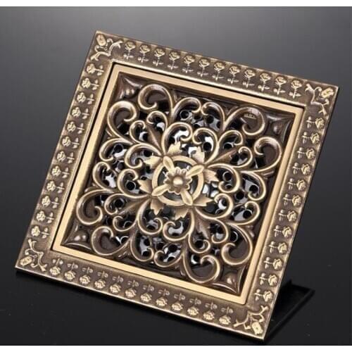 Brass Antique Shower Drain 12*12cm Floor Drain Bathroom Drain Building Material Square Water Drain Bathroom Accessories