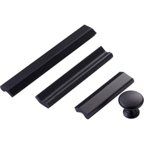 FAST SHIPPING Hole Distance 64 96 128 160 224mm Black Finish Zinc Alloy Cabinet Handle Black Color Drawer Pull Kitchen Hardware