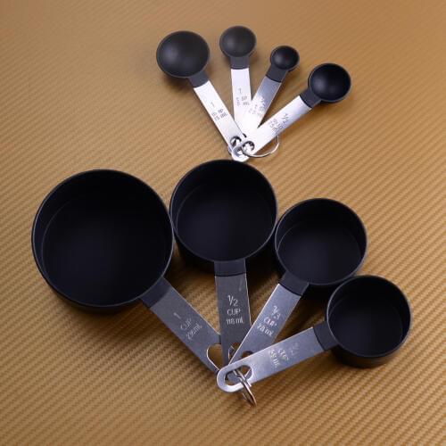 LETAOSK 8PCS/set Black Stainless Steel Measuring Cups and Spoons Baking Gadget Cooking Tools Set Kitchen Accessories