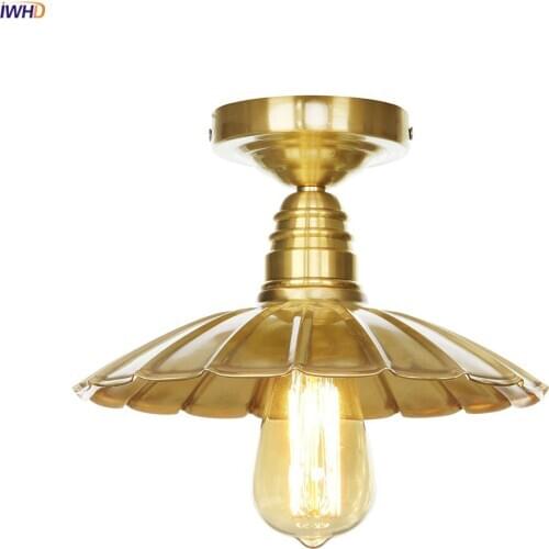 IWHD Industrial Decor Copper Ceiling Lights Fixture Porch Bedroom Living Room Light Retro Vintage Ceiling Lamp Lampara Techo LED