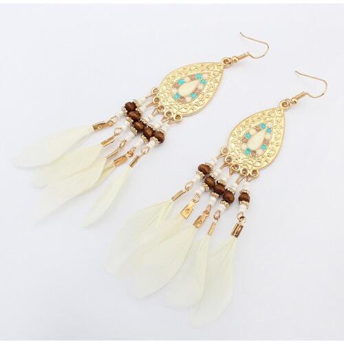 Fashion Trend Bohemian Jewelry Feather bead Tassel Pendant Long Earring For Women Charm Earring Brincos