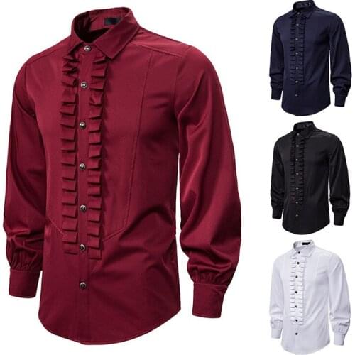 Mens new style personality long-sleeved plain color court style shirt European and American sizes XXL