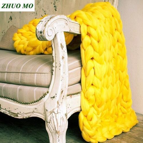 Soft Thick Line Giant Yarn Knitted Blanket Handmade Weaving Photography Props CrochetLlinen Blankets Home Decor Sofa Blanket