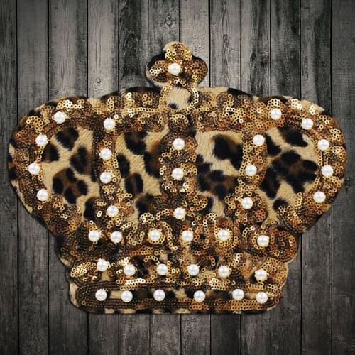 Beaded Patches Fashion heart Crown Sequins Badges Love Leopard Fabric Applique Sew on Clothes Repair Decorated