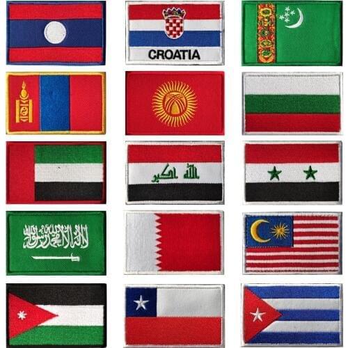 Cuba Chile Saudi Arabia Jordan Flag Patches Badges DIY Embroidery Stripes Velcro Tactical Stickers Appliques for Clothes