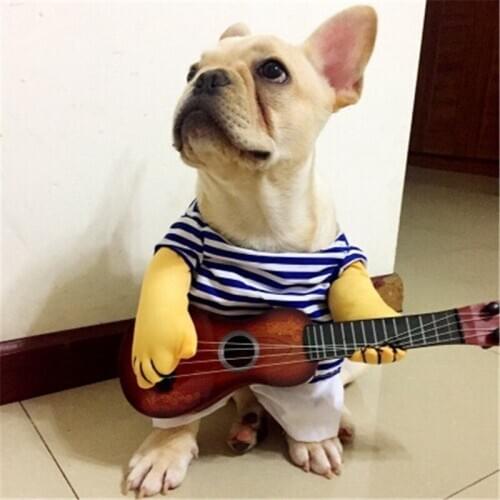 New Fashion Hot-Selling Pet Dog ClothesDress Up Dog Guitarist Dress Up Funny Cat Playing Guitar Standing Upright Dress Up