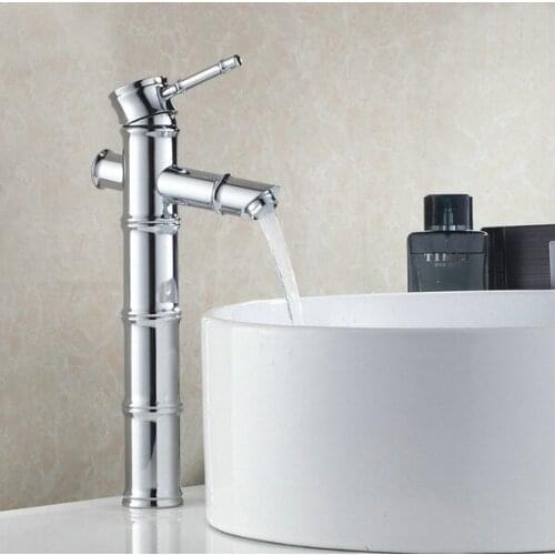 NEW Modern Chrome Finish Bathroom Basin Faucet Single Handle Vessel Sink Mixer Taps Bamboo Style Faucets jnf003