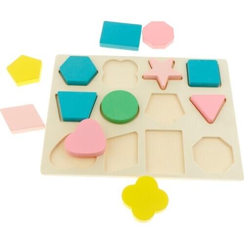 Colorful Wooden Shapes Puzzle for Kids Toddler, Preschool Learning Toy (12Pcs)