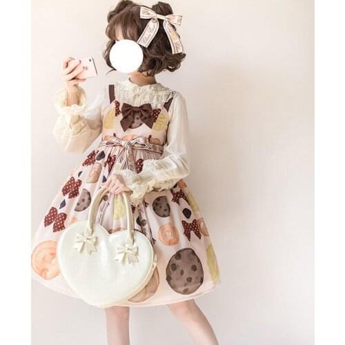 Jsk Japanese Kawaii Sweet Girl Print Princess Baby Doll Dress For Women New Suspender High Waist Bow Kawaii Lolita Dress Vestido