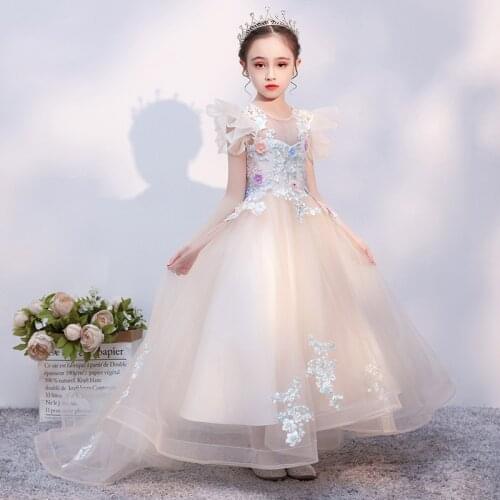 Girls Flower Dresses Princess Summer Dress for Kids Elegant Tulle Children Purple Girl Wedding Party Clothing Banquet Girl Gown
