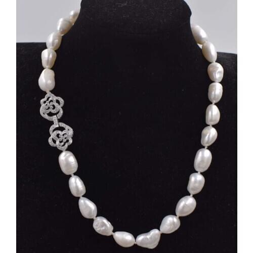 Freshwater pearl white baroque 10-11mm necklace 18inch wholesale beads nature
