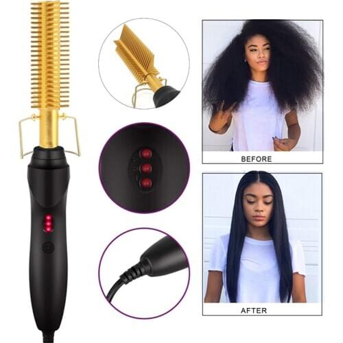Hair Straight Styler Comb Hot Heating Hair Straightener Pentahedral Tooth Smooth Iron Brush Corrugation Curling Hair Curler
