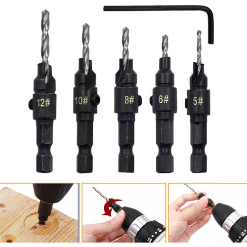 Carpentry Reamer Chamfer With Wrench Countersink Drill Bit Set Hex Shank Quick Change Woodworking Tools Screwdriver Pilot Holes